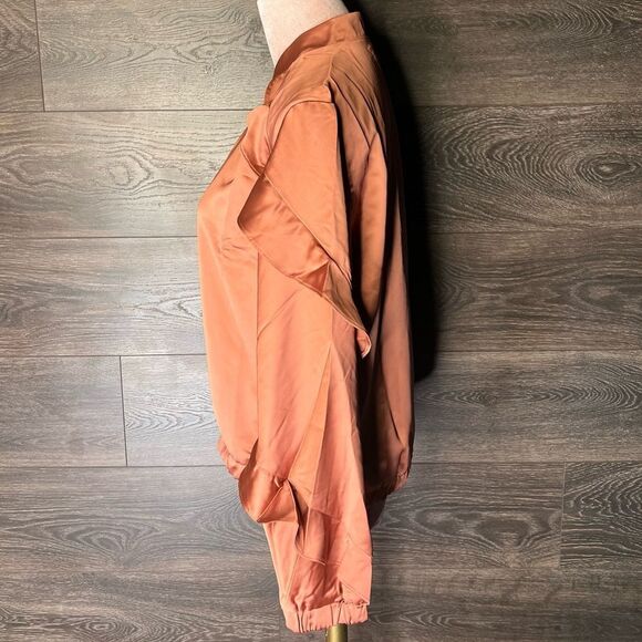 REVOLVE Krisa Ruffle Satin Style Bomber Jacket in Copper. Lined. Size Small. NWT - Picture 5 of 16